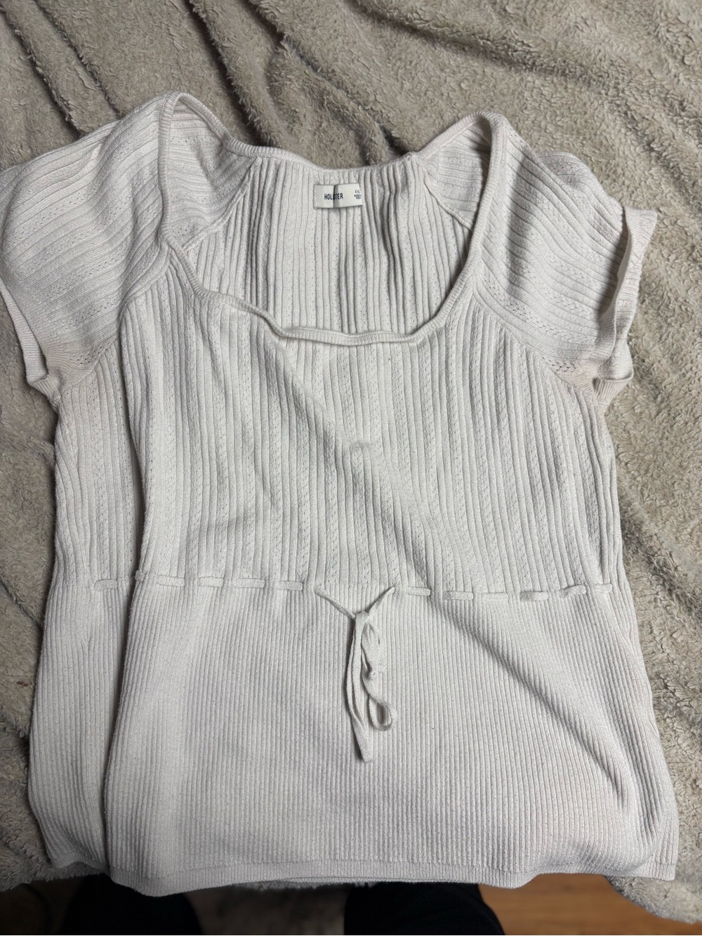 Hollister Cream Ribbed Short-Sleeve Drawstring Tunic